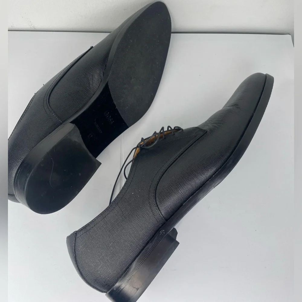 Boss Nordstrom Black Leather Derby Dress Lace Up Tie Luxury Designer Shoes